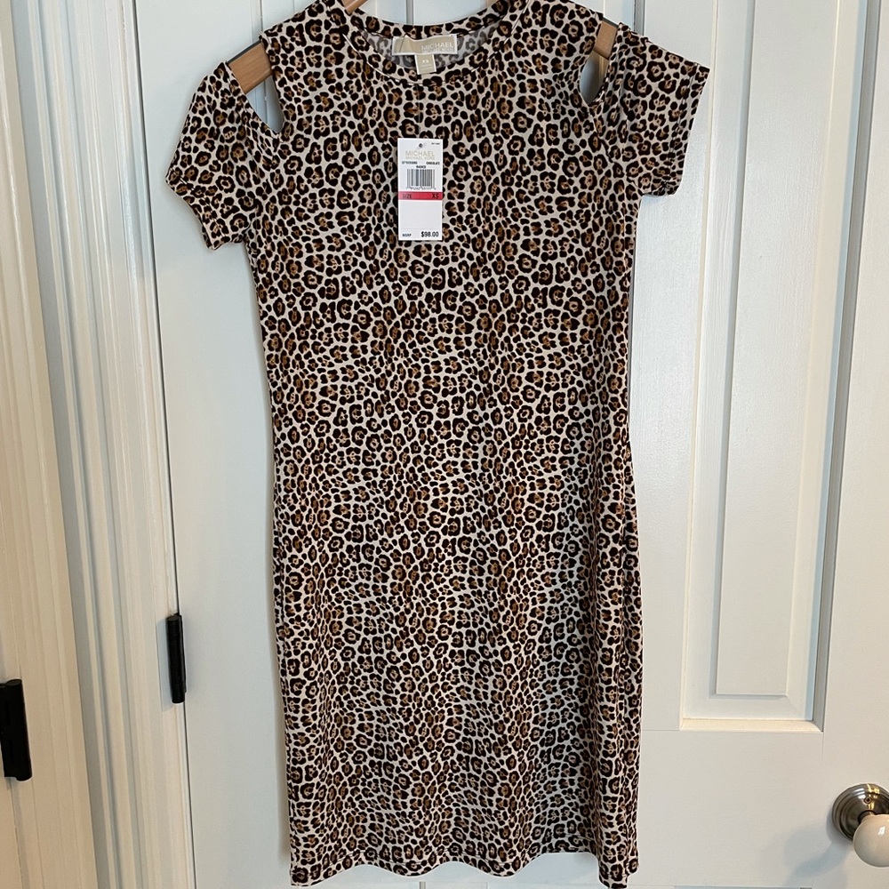 NWT size XS Women’s Michael Kors Leopard Print  Bare Shoulder Dress